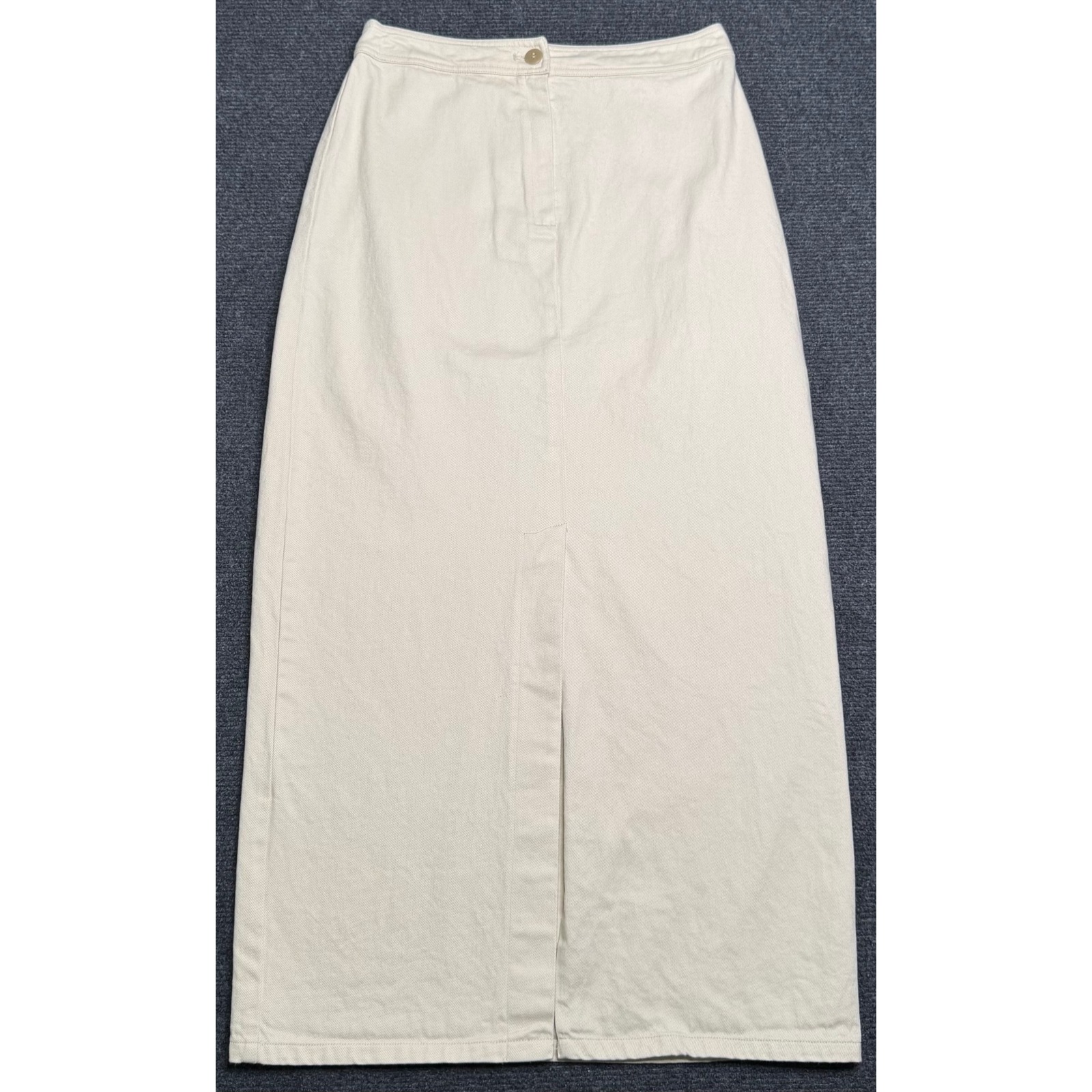 Tuckernuck Cream Cotton Denim Maxi Skirt Front Slit Off White Size 4 Boho Chic
